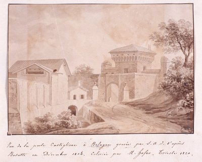 S.A.I. 雕刻的博洛尼亚 Castiglione 城门景观 布萨蒂之后，1814 年 12 月（彩色雕刻） 作者 意大利学校
