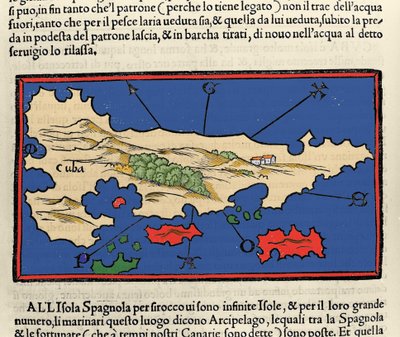 古巴岛的视图。 Isolario（岛屿地图）由 Benedetto Bordone 绘制。 威尼斯 1547 作者 意大利学校