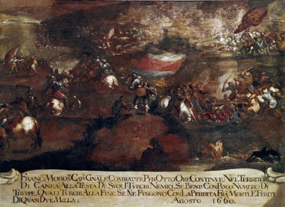 坎迪亚战争（克里特岛）::“1660 年 8 月由 Francesco Morosini（1619-1694）领导的哈尼亚之战”（克里特战争（1645-69）：1660 年 8 月由 Francesco Morosini 领导的对 Canea 的进攻） 威尼斯学校 作者 意大利学校