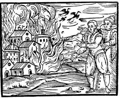1533年斯瓦比亚摧毁房屋的女巫，弗朗西斯科·玛丽亚·瓜佐（Franceco Maria Guazzo）撰写的Compendium Maleficarum插图，1608年 作者 意大利学校
