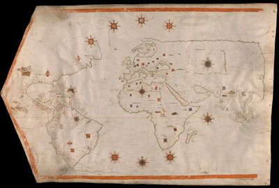 牛皮纸世界地图，约 1540 年（牛皮纸） 作者 意大利学校