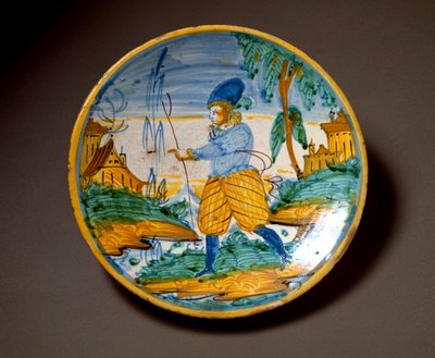 贵族青年。 意大利维泰博生产的陶瓷板。 16 世纪末佛罗伦萨，Museo Nazionale del Bargello 作者 意大利学校
