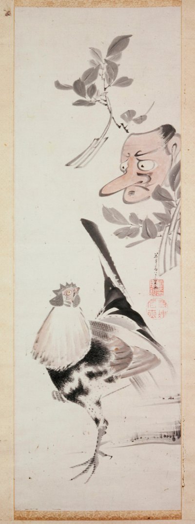 公鸡和天狗面膜，1775（纸上的墨水和浅色） 作者 伊藤雅作