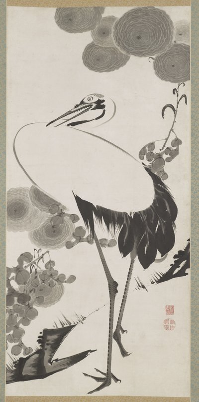 起重机，悬挂式滚动，江户时代（纸上墨水） 作者 伊藤雅作