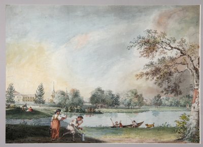 1800年代初，莫斯科阿列克谢·基里罗维奇·拉祖莫夫斯基伯爵的城市庄园前的池塘 作者 伊万·亚历克斯耶维奇·伊万诺夫
