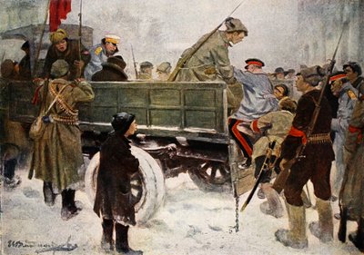 1917 年 2 月革命期间逮捕将军（彩色平版印刷） 作者 伊万·阿列克谢耶维奇·弗拉基米罗夫