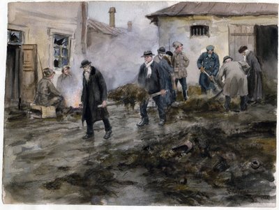 Bourgeois nettoyant une etable - 布尔乔亚打扫马厩（来自俄罗斯革命水彩画系列） - Vladimirov, Ivan Alexeyevich (1869-1947) - 1920 - 纸上水彩 - 25,8x34,4 - 私人收藏 作者 伊万·阿列克谢耶维奇·弗拉基米罗夫