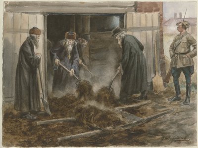 俄罗斯神职人员铲干草：1918年9月，一系列水彩作品《俄国革命》，19 作者 伊万·阿列克谢耶维奇·弗拉基米罗夫
