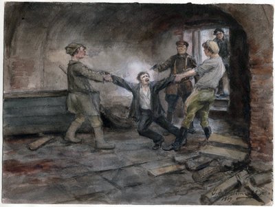 Un detenu emmene pour etre execute - Man being held and executed (from the series of watercolors Russian revolution) - Vladimirov, Ivan Alexeyevich (1869-1947) - 1919 - 纸上水彩 - 25,7x34,5 - 私人收藏 作者 伊万·阿列克谢耶维奇·弗拉基米罗夫