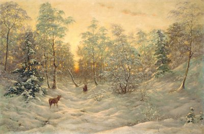 在黄昏的雪景中的鹿 作者 伊凡（Ivan Fedorovich Choultse）