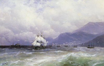 特雷比松（Trebizond）的海上风景与航运运输，1888年 作者 伊万·康斯坦丁诺维奇·艾瓦佐夫斯基