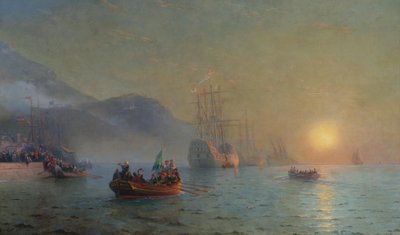 克里斯托弗·哥伦布（Christopher Columbus）从帕洛斯（Palos）航行，1892年 作者 伊万·康斯坦丁诺维奇·艾瓦佐夫斯基