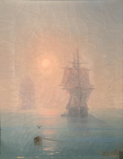 薄雾中的克尔维特，1886年 作者 伊万·康斯坦丁诺维奇·艾瓦佐夫斯基
