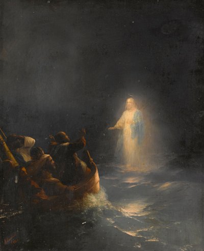 Jesus marche sur les eaux - 耶稣在水上行走，作者Aivazovsky, Ivan Konstantinovich (1817-1900)。布面油画 作者 伊万·康斯坦丁诺维奇·艾瓦佐夫斯基