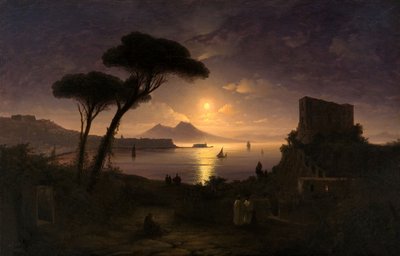 那不勒斯海湾在月光下的夜晚，1842年 作者 伊万·康斯坦丁诺维奇·艾瓦佐夫斯基