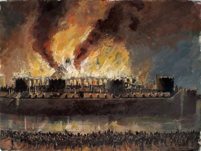 1841 年伦敦塔重建图，大仓库着火 作者 伊万·拉普