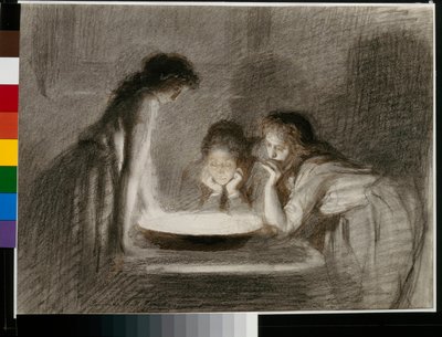 平安夜占卜》--纸上铅笔、毛笔、棕褐色，作者 Ivan Nikolayevich Kramskoi（克拉姆斯科伊）（1837-1887 年 作者 伊万·尼古拉耶维奇·克拉姆斯科伊