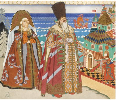 沙皇撒旦童话故事插图：普希金（A. Pushkin） 作者 伊万·雅科夫列维奇·比利宾