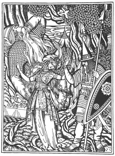 Ilya Muromets和Svyatogors的妻子，1912年 作者 伊万·雅科夫列维奇·比利宾