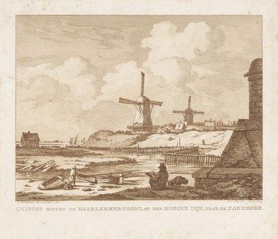 阿姆斯特丹 Haarlemmerpoort 外的景色和一位坐着的绘图员
阿姆斯特丹 Haarlemmerpoort 外的景色，位于 Hoogen Dijk 河上，朝向 Zandhoek（标题在实物上） 作者 伊扎克·扬斯。德维特