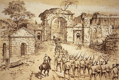 1858 年 9 月 25 日，奥特兰将军率领哈夫洛克的救援部队 (litho) 进入勒克瑙驻地的防线 作者 JF（后）威登