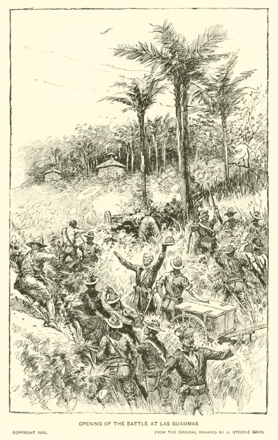 Opening of the Battle at Las Guasimas (litho) 作者 J.（之后）尖塔·戴维斯（Steeple Davis）