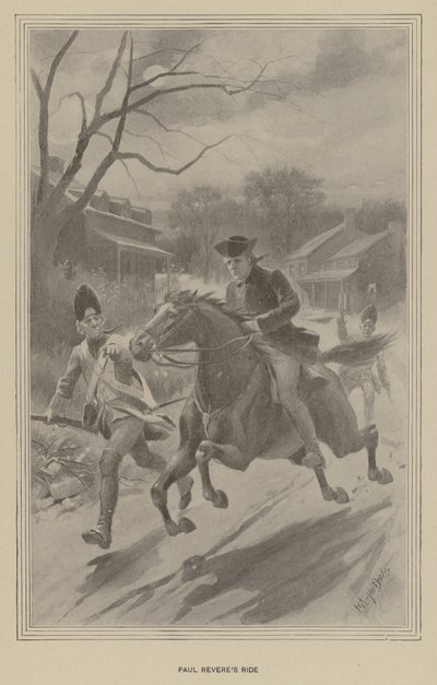 保罗·里维尔的骑行（石版画） 作者 J.（之后）尖塔·戴维斯（Steeple Davis）