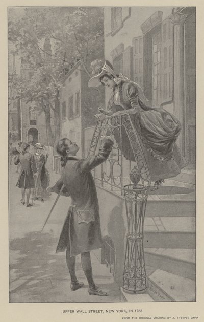 纽约上华尔街，1783 年（石版画） 作者 J.（之后）尖塔·戴维斯（Steeple Davis）