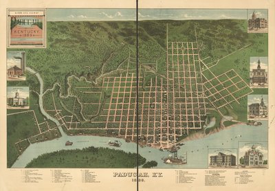 1889 年肯塔基州帕杜卡鸟瞰图。 作者 J布兰顿；克雷布斯平版印刷公司 Postlethwaite