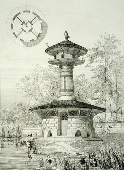普瓦西的水禽庇护所，出自《花园的建设与装饰》，约1880年出版（雕刻）。 作者 J·布萨德