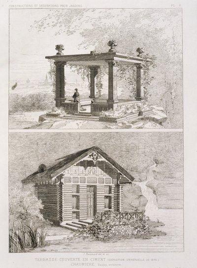 露台上覆盖着水泥和凉亭，由Danjoy设计，1880年 作者 J·布萨德