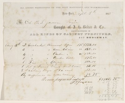 1855年9月5日，Sale of Col. BS Jordan（纸上墨水） 作者 JH贝尔特公司JH贝尔特公司