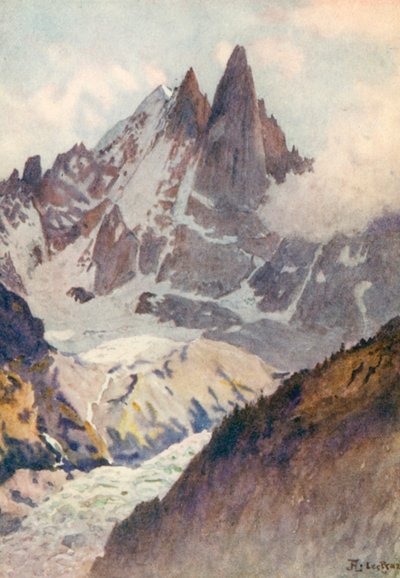 Montenvers 和 Aiguilles Verte 和 Dru，JHL（彩色石版画） 作者 J·哈德威克·刘易斯