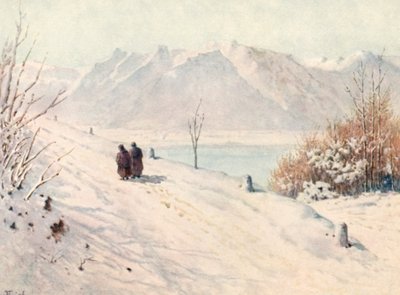 萨瓦阿尔卑斯山，冬季，从通往 Caux 的道路，JHL（彩色石版画） 作者 J·哈德威克·刘易斯