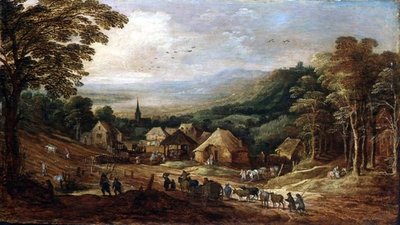 秋天的风景与农民 作者 J. 和 Momper J. de Brueghel