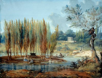 位于埃默农维尔（瓦兹省）的瑞士哲学家让·雅克·卢梭（Jean Jacques Rousseau，1712-1778 年）的坟墓景观 J. Moreth 的绘画（18 世纪）巴黎卡纳瓦雷博物馆 作者 J莫瑞斯