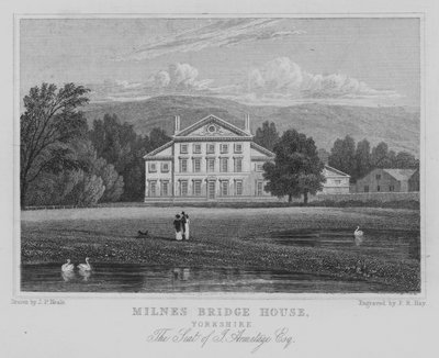 约克郡Milnes Bridge House，J Armitage, Esquire的座位（雕刻）。 作者 约翰·普雷斯顿·尼尔