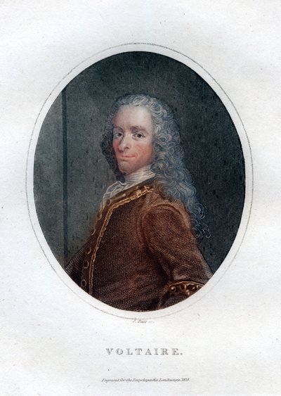 弗朗索瓦·玛丽·阿鲁埃·伏尔泰（Francois Marie Arouet Voltaire），18世纪法国作家和讽刺作家，1828年。 作者 J.帕斯