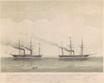 英国皇家海军 "巴西里斯克 "号和 "尼日尔 "号，1849 年 6 月 20 日，约 1849 年（石版画） 作者 JR乔宾斯