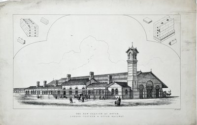多沃尔（原文如此）的新车站。伦敦、查塔姆和多沃铁路。1860 年（纸上蚀刻版画） 作者 JR乔宾斯
