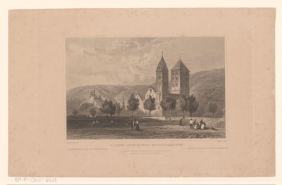 兰施泰因附近约翰尼斯教堂的景观 英石。 圣约翰教堂，靠近 Niederlahnstein / 圣约翰教堂 下约翰教堂 / Eglise de St. 约翰。 Pres Niederlahnstein（物体上的标题） 作者 J.周