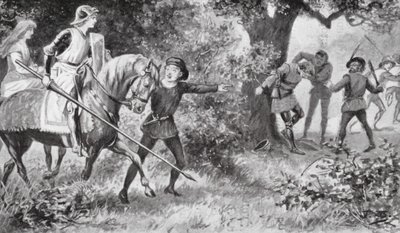 加列斯冲向强盗，大胆出击，使他们落荒而逃（石版画） 作者 威廉姆森