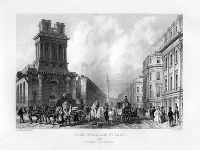 威廉国王街和圣玛丽·伍尔诺斯（St Mary Woolnoth），伦敦，十九世纪。 作者 伍兹