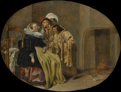 一对夫妇在内部与吉普赛算命先生，ca。 1632-33。 作者 雅各布鸭