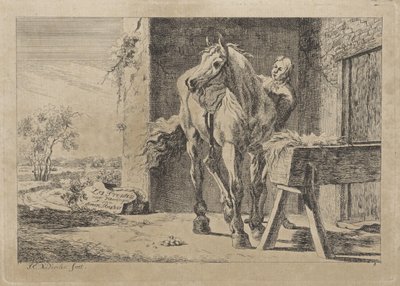 马槽边的人物
根据不同大师的素描绘制的六幅版画（作品上有系列名称） 作者 雅各布·埃利亚斯·范·瓦雷伦