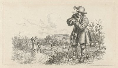 乡村道路上拄着棍子的男人和带着孩子的女人 研究版画 / Etudes gravées（系列标题） 作者 雅各布·恩斯特·马库斯