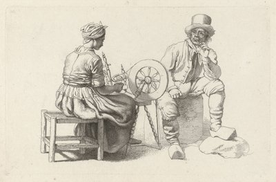 表现纺车前的妇女和坐着的男子的研究画页
研究用印刷品 / Etudes gravées（系列名称） 作者 雅各布·恩斯特·马库斯