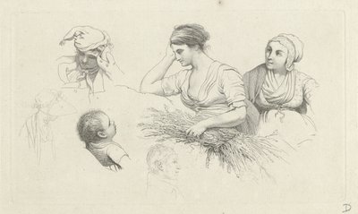表现一位妇女与一捆树枝和人物的研究画页
研究版画作品 / Etudes gravées（系列名称） 作者 雅各布·恩斯特·马库斯