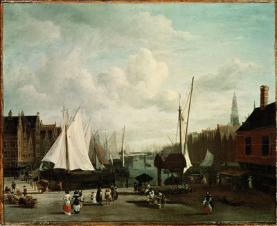 有帆船和市场摊位的海港（布面油画） 作者 Jacob Isaaksz. or Isaacksz. van Ruisdael