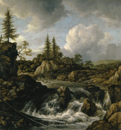 与瀑布的风景，c.1660 作者 Jacob van Ruisdael